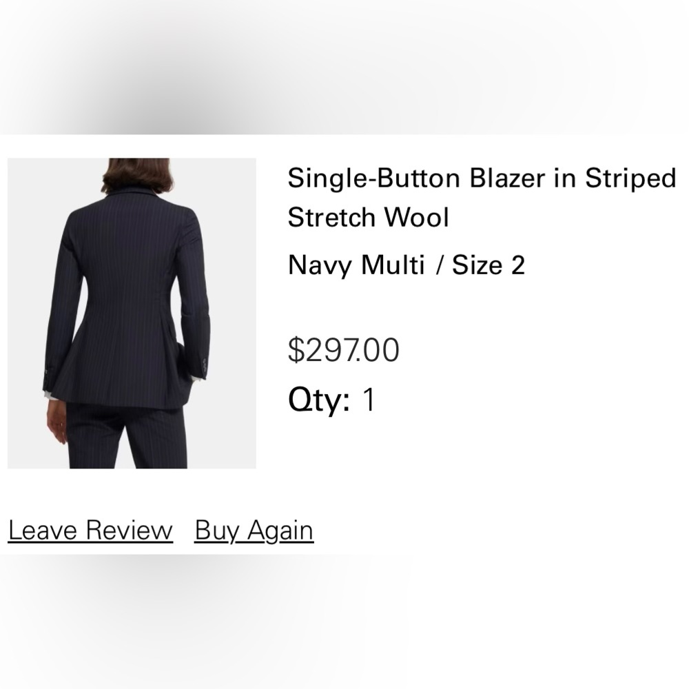Theory Single-Button Blazer in Striped Stretch Wool 
Navy Multi / Size 2